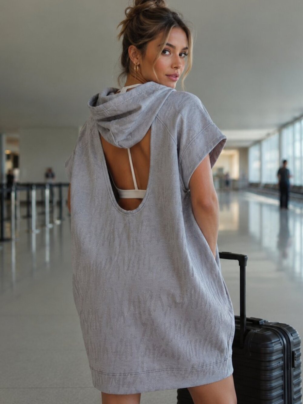 Yitty Major Label Backless Grey Hoodie Dress XL Soft Jacquard Cutout Streetwear
